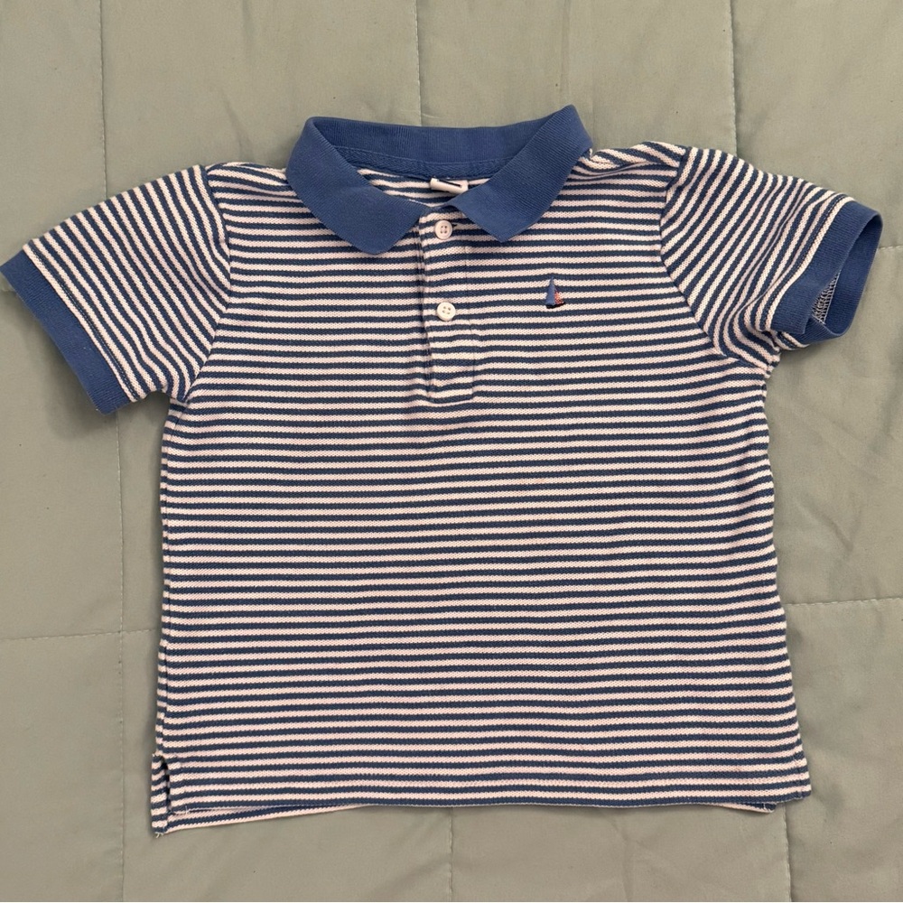 Janie and Jack Blue and White Striped Polo with Sailboat.